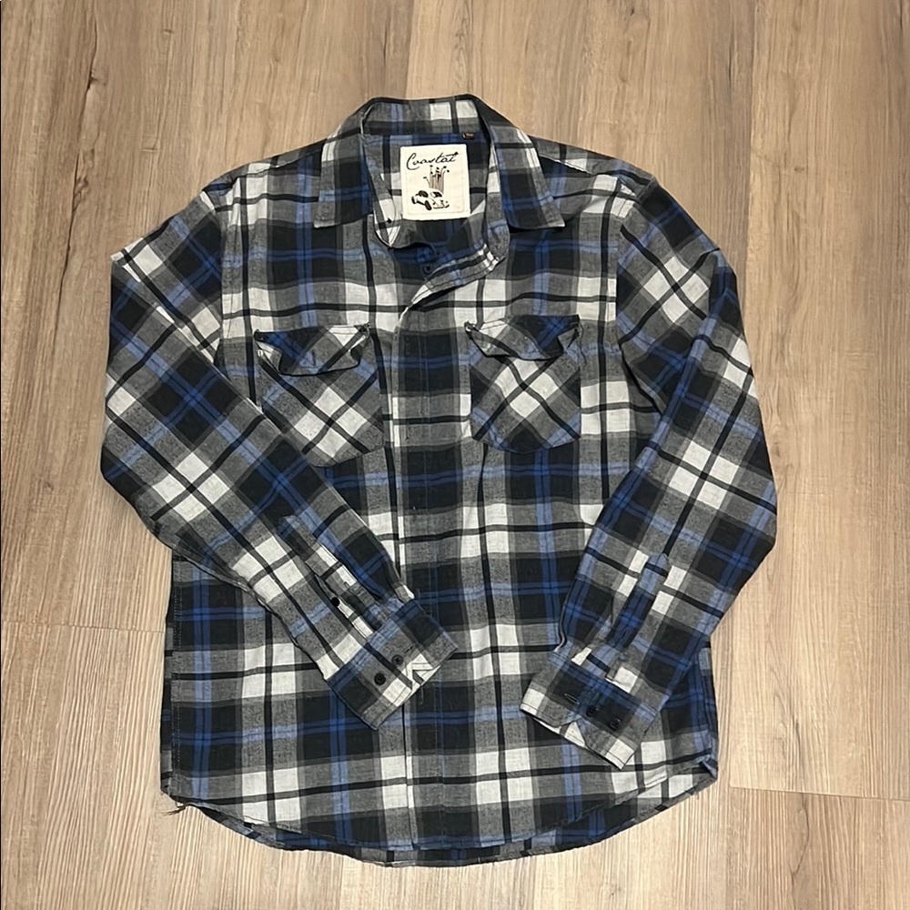 PacSun Men's Blue and Gray Plaid Shirt